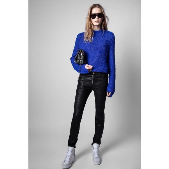 Zadig + Voltaire Kelly Sweater Blue Cable Knit Pullover Wool Cashmere Blend L - Picture 3 of 12